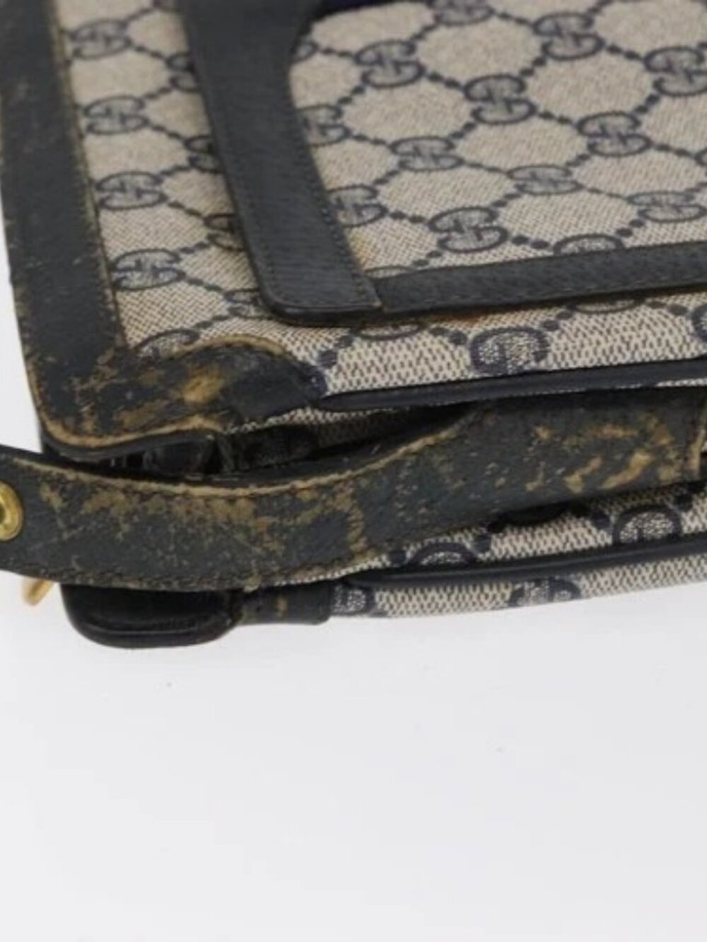 GUCCI GG Supreme Sherry Line Bag PVC Navy Gold Red 14 02 013 Auth 164136 - Picture 5 of 16